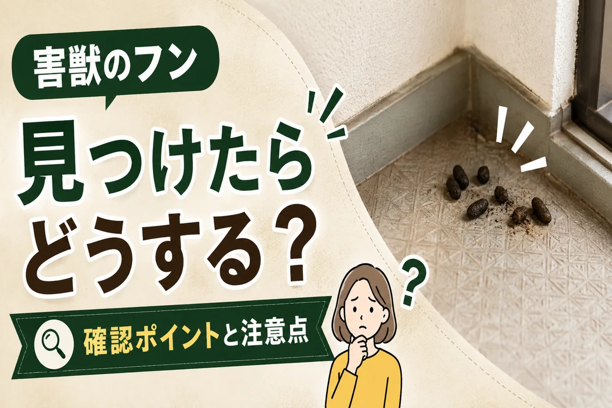 害獣のフンを見つけたときの注意点と確認方法を示すアイキャッチ画像