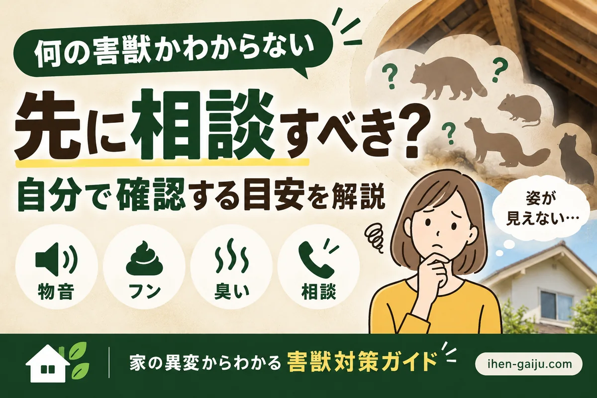 何の害獣かわからないときの確認方法と相談判断を示すアイキャッチ画像