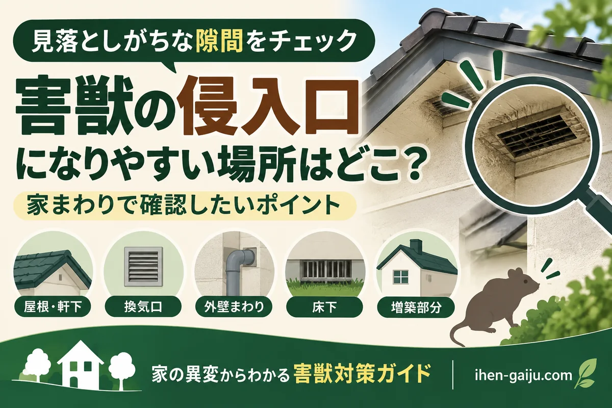 害獣の侵入口になりやすい家まわりの場所を示すアイキャッチ画像