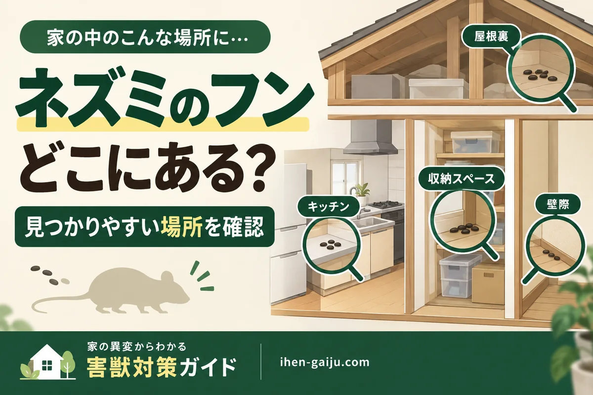ネズミのフンが家の中で見つかりやすい場所を示すアイキャッチ画像
