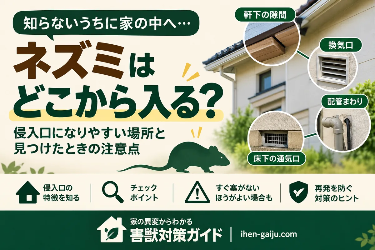 ネズミの侵入口になりやすい場所と確認ポイントを示すアイキャッチ画像